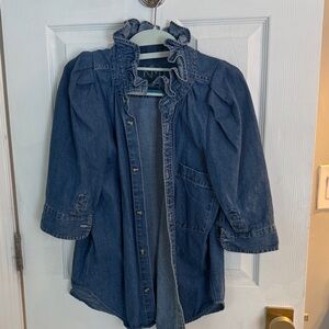 KMJ Ruffle Collar DENIM button down shirt